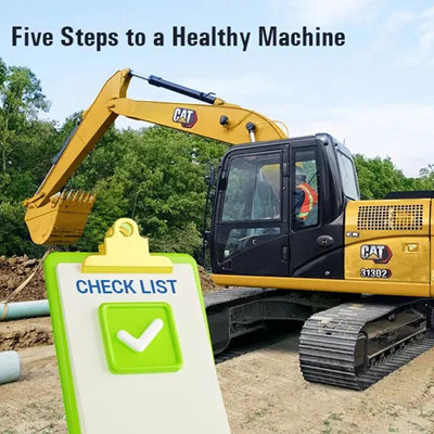 Technician performing routine preventive maintenance on excavator parts