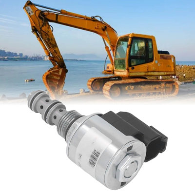 Technician-checking-solenoid-valve-on-CAT-excavator-hydraulic-system